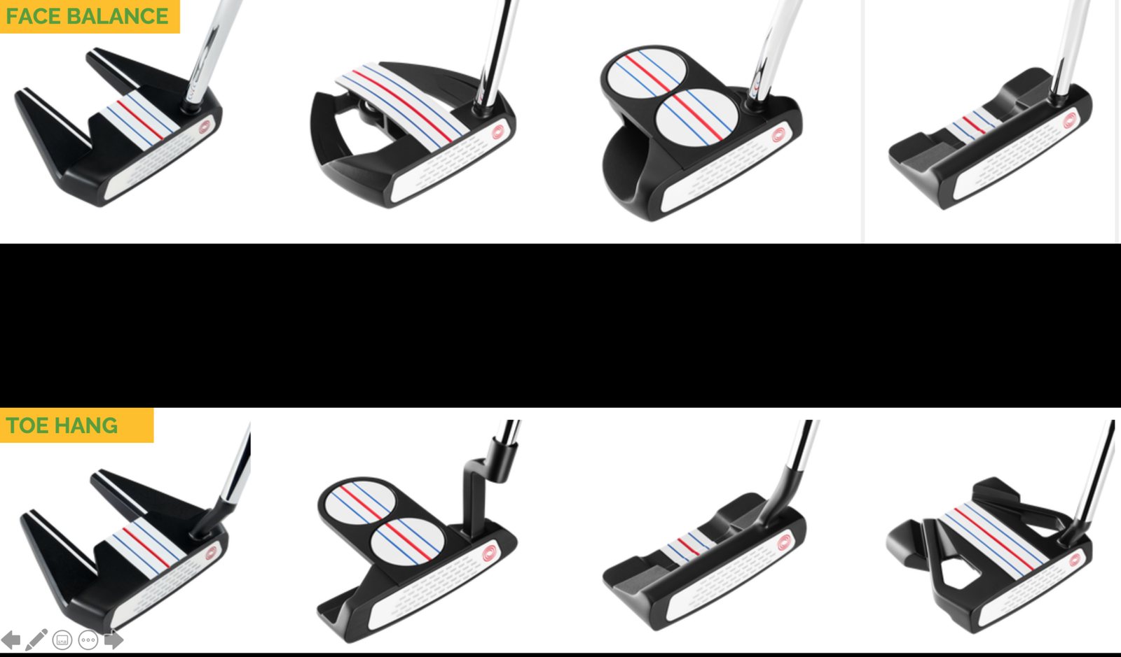 Comparaison entre putters face balanced et putters à toe hang